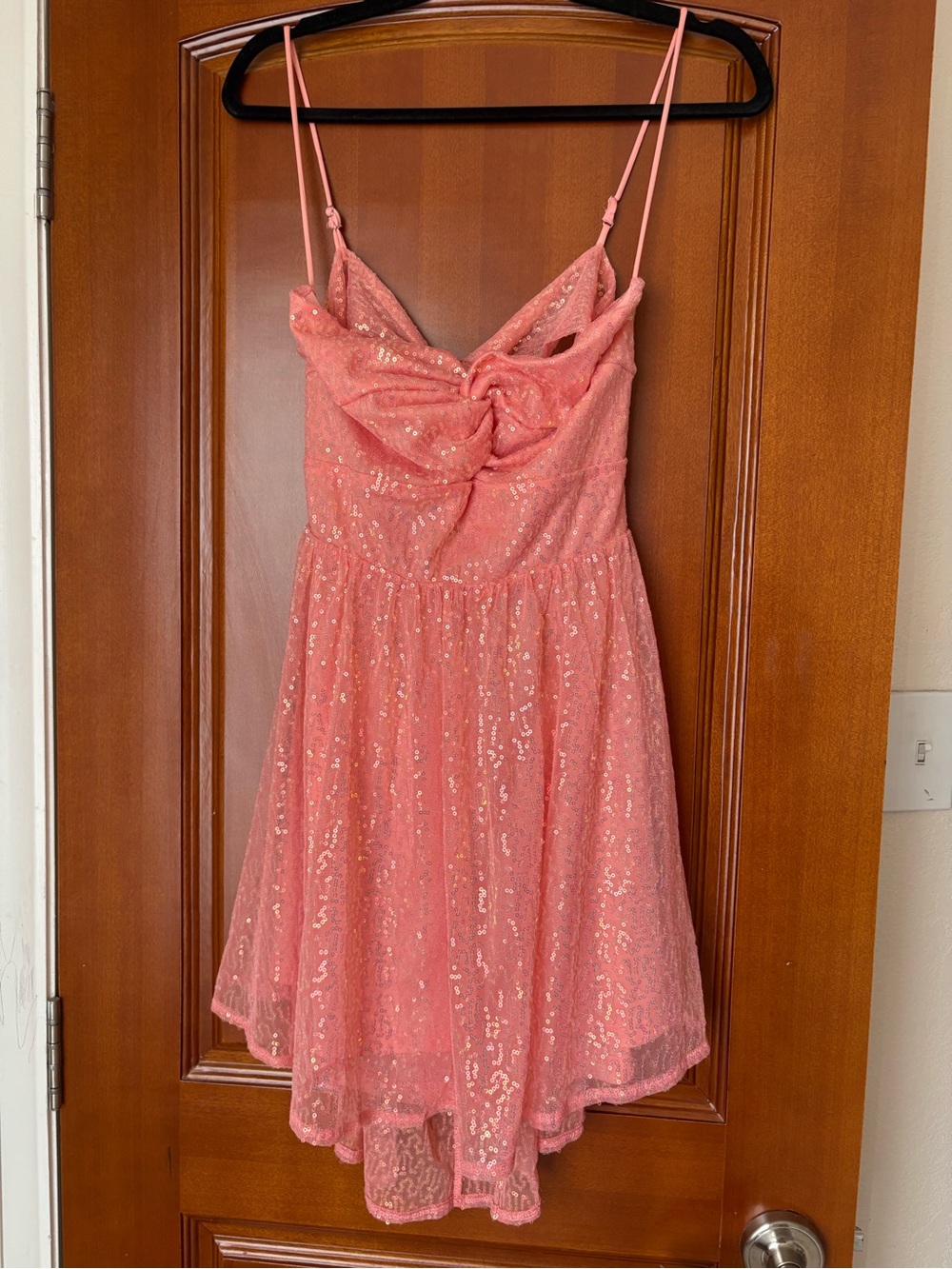 Lucy in the Sky Coral Sequin Ruffled Mini Dress
